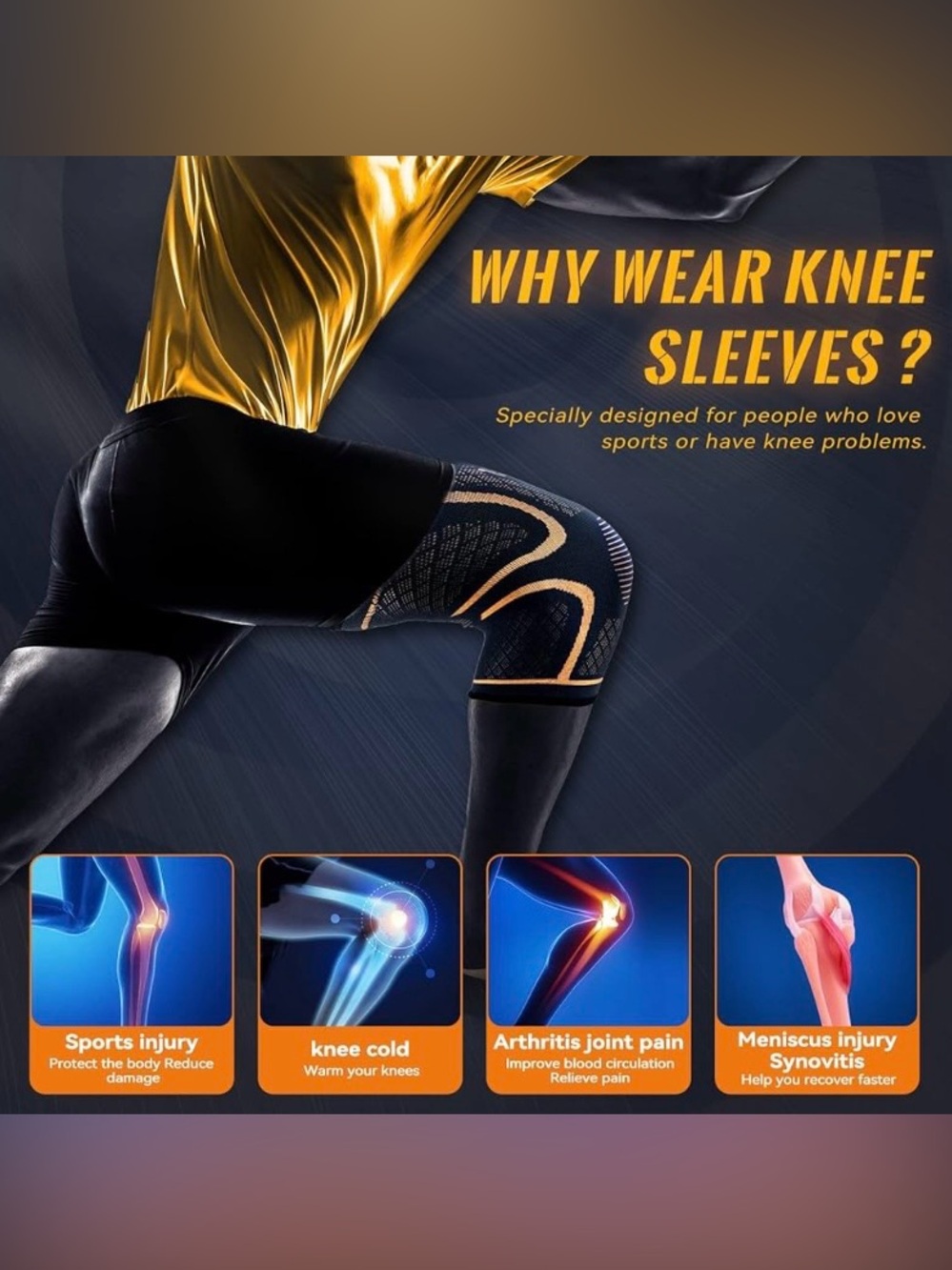 Unisex Copper Compression Knee Braces/Sleeves - Picture 9 of 11
